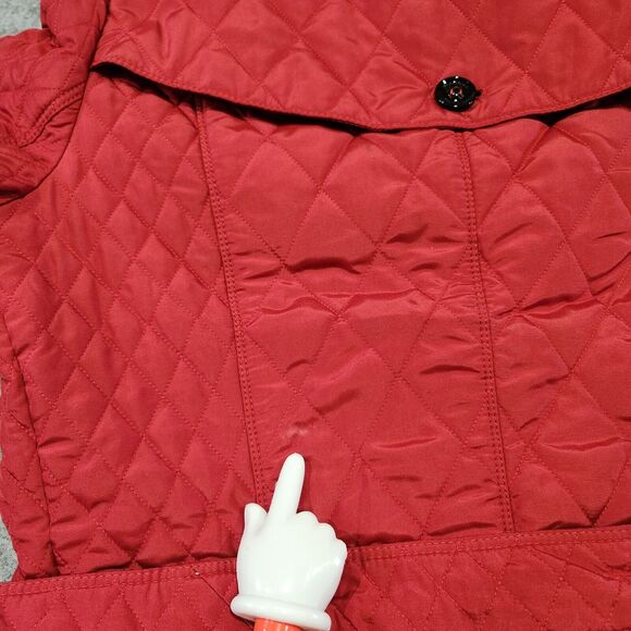 Burberry London Womens Size US 10 UK 12 Quilted Red Belted Button Up Jacket - Picture 16 of 16